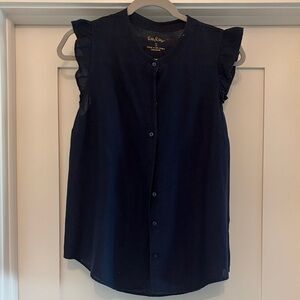 Lilly Pulitzer Navy Ruffle Sleeve Blouse